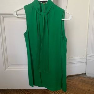 Michael Michael Kors Green Silk Blouse, Pussy Bow, Gold Zipper, XS